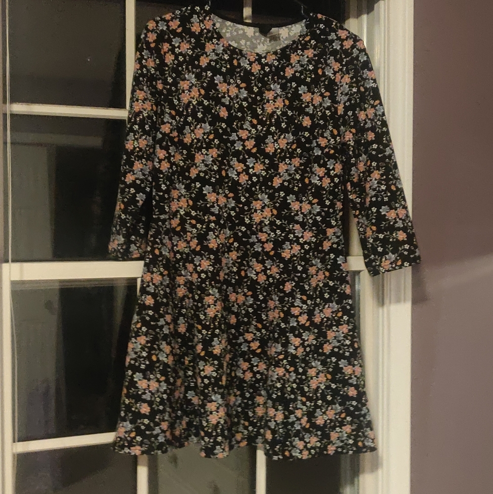 Black and floral skater dress (super flattering)